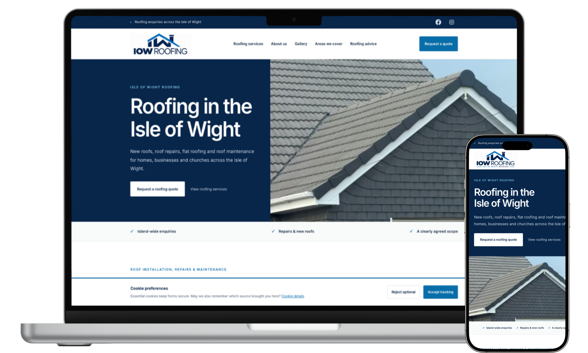 Isle of Wight Roofing shown on laptop and mobile